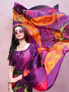 RACHNA Satin Ready to Wear Block Print Saree