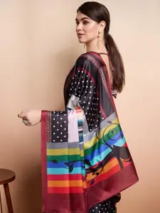 RACHNA Polka Dot Satin Ready to Wear Block Print Saree