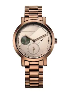 Fastrack Women  Brass Dial & Stainless Steel Bracelet Style Straps Analogue Watch 6225QM01