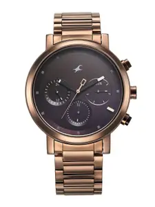 Fastrack Men Brass Dial & Stainless Steel Bracelet Style Straps Analogue Watch 3287KM07