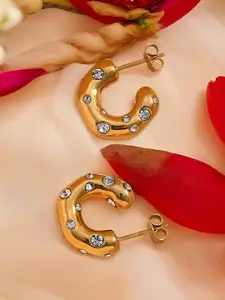 KARISHMA KREATIONS Gold-Plated Cubic Zirconia Contemporary Half Hoop Earrings