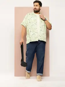 Sztori Men Plus Size Classic Cuban Collar Floral Printed Cotton Casual Shirt