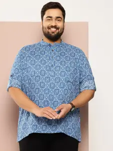 Sztori Men Plus Size Classic Printed Mandarin Collar Casual Shirt