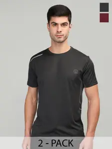 CHKOKKO Men Pack Of 2 Dry Fit Round Neck Solid Gym T-shirt