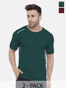 CHKOKKO Men Pack Of 2 Dry Fit Round Neck Solid Gym T-shirt