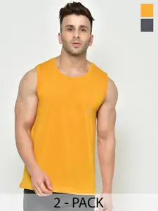 CHKOKKO Men Pack Of 2 Round Neck Solid Gym T-shirt