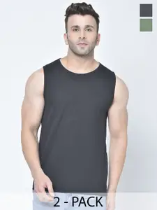 CHKOKKO Men Pack Of 2 Round Neck Sleeveless Gym T-shirts