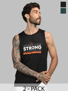 Chkokko Pack of 2 Men Typography Printed Round Neck T Shirt