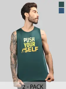 CHKOKKO Pack Of 2 Men Typography Printed Round Neck Sleeveless T-shirt
