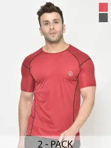 CHKOKKO Pack Of 2 Men Solid Round Neck T-shirt