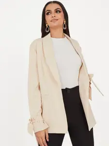 Styli Women Notched Lapel Tie Cuff Sleeves Regular Length Oversized Blazer