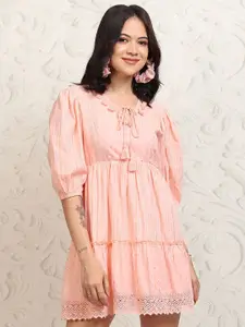 Vishudh Tie-Up Neck Puff Sleeve Tiered Empire Dress