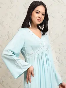 Vishudh Floral Embroidered V-Neck Flared Sleeves  Kurta