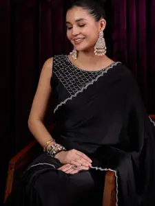 Saree mall Embellished Beads and Stones Satin Saree