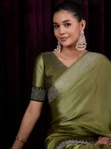 Saree mall Beads and Stones Satin Saree With Blouse Piece