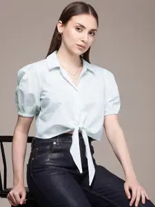 French Connection Premium Floral Printed Cotton Linen Casual Shirt with Tie-Up Detail