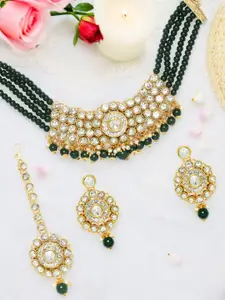 OOMPH  Kundan Studded & Beaded Multi Layer Ethnic Choker Necklace Jewellery Set