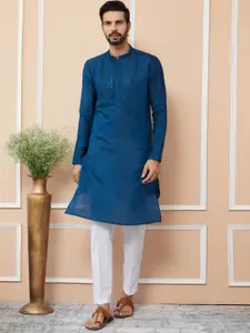 See Designs Men Floral Embroidered Regular Sequinned Kurta with Pyjamas