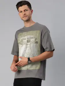 Huetrap Men Typography Printed Extended Sleeves Raw Edge T-shirt