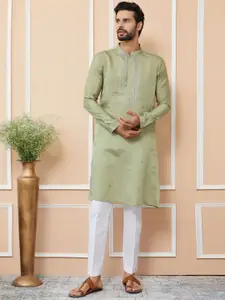 See Designs Men Floral Yoke Design Thread Work Kurta