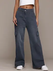 Roadster Flared High-Rise Pure Cotton Cargo Jeans