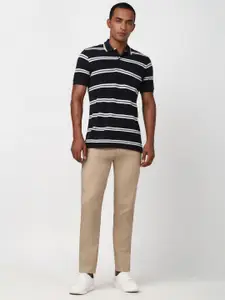 Peter England Men Striped Polo Collar Pockets T-shirt