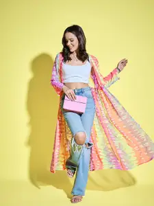 ANVI Be Yourself Women Printed Longline Tie-Up Shrug