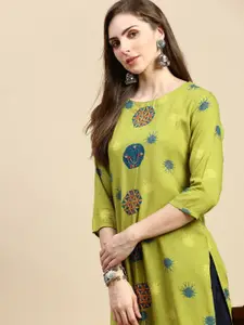 SHOWOFF Women Embroidered Keyhole Neck Thread Work Floral Kurta