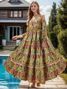 Ziva Fashion Floral Print Off-Shoulder Maxi Dress