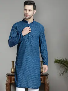 Jompers Men Geometric Mirror Work Floral Kurta