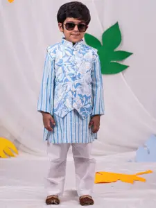 VASTRAMAY Boys Floral Printed Regular Kantha Work Pure Cotton Kurta with Pyjamas