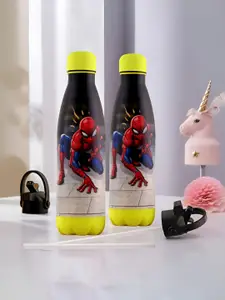 Kuber Industries Red & Black Set of 2 Stainless Steel Printed Smart Vacuum Water Bottle