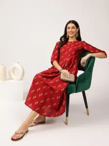 Anouk Ethnic Motifs Print A-Line Midi Dress