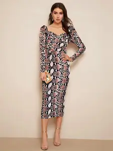LONDON BELLY Animal Print Layered Sheath Midi Dress