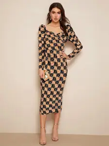 LONDON BELLY Print Layered Sheath Midi Dress