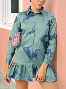 DressBerry Flounce Hem Shirt Style Mini Dress