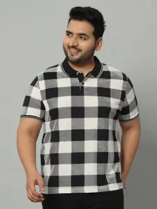 AUSTIVO Men Checked Polo Collar Monochrome Applique T-shirt