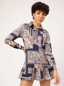 DressBerry Flounce Hem Shirt-Style Mini Dress