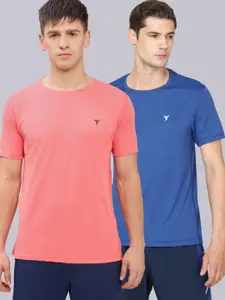 Technosport Men Pack Of 2 Anti Odour Solid Slim Fit T-shirt