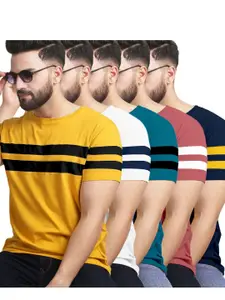 AUSK Pack of 3 Striped Half Sleeve Round Neck Tshirt