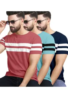 AUSK Pack of 3 Striped Half Sleeve Round Neck Tshirt