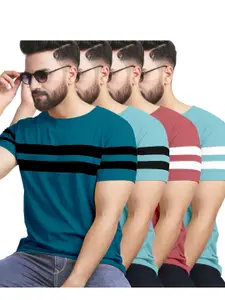 AUSK Pack of 4 Striped Half Sleeve Round Neck Tshirt