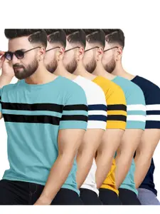 AUSK Pack of 5 Striped Half Sleeve Round Neck Tshirt