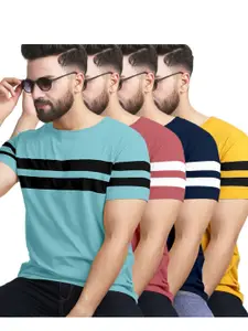 AUSK Pack of 5 Striped Half Sleeve Round Neck Tshirt
