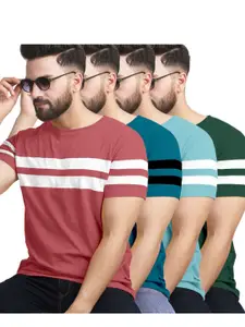 AUSK Pack of 4 Striped Half Sleeve Round Neck Tshirt