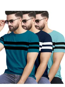 AUSK Pack of 3 Striped Half Sleeve Round Neck Tshirt