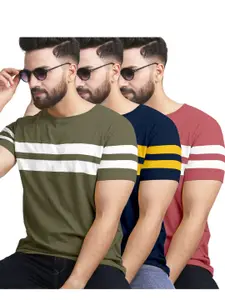 AUSK Pack of 3 Striped Half Sleeve Round Neck Tshirt