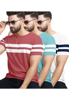 AUSK Pack of 3 Striped Half Sleeve Round Neck Tshirt