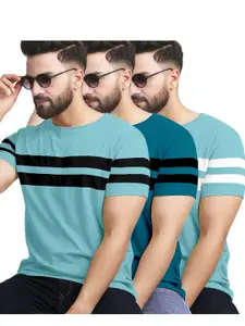 AUSK Pack of 3 Striped Half Sleeve Round Neck Tshirt