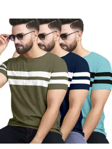 AUSK Pack of 3 Striped Half Sleeve Round Neck Tshirt